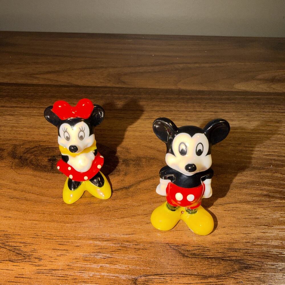 Vintage Walt Disney Mickey & Minnie Mouse 2” Miniature Bone China Figurines NICE